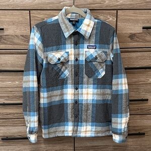 Patagonia Insulated Organic Cotton Midweight Fjord Flannel Shirt Size XS Blue